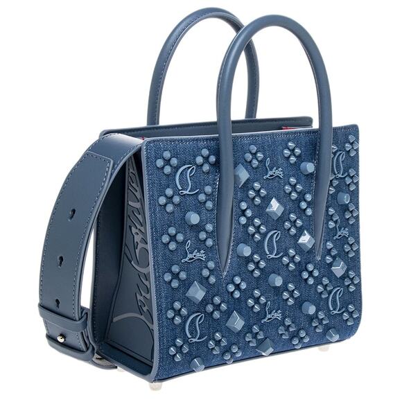 NWT! CHRISTIAN LOUBOUTIN PALOMA DENIM LEATHER SHOULDER TOTE BAG PURSE AUTHENTIC - Picture 2 of 6
